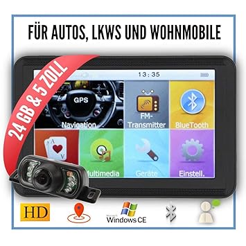 Elebest City 50K Navigationsgerät 12,7cm 5 Zoll mit 24 GB Speicher, Für PKW,LKW&Wohnmobil,Funk Rückfahrkamera,Fahrspurassiste