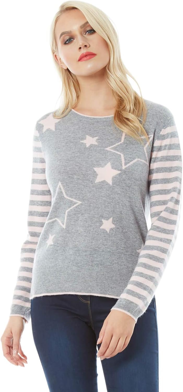 Roman Originals Women Long Sleeve Star Print Jumper Ladies Autumn