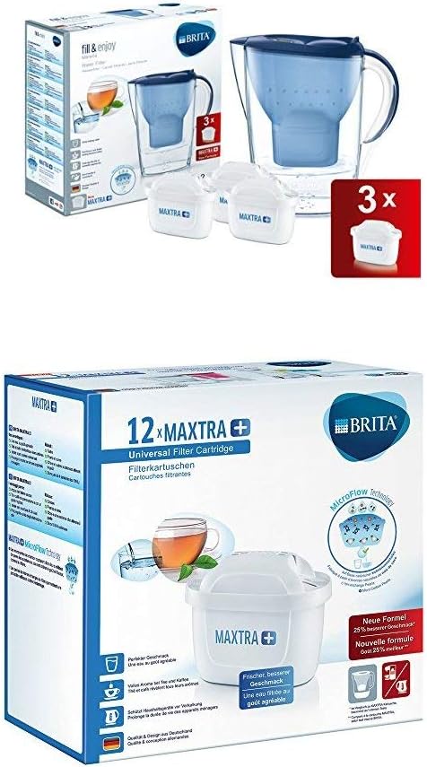 Brita Wasserfilter Starterpaket Marella, inkl. 3 Maxtra+ Filterkartuschen blau + Filterkartuschen Maxtra+ 12er Pack weiß Kaufen