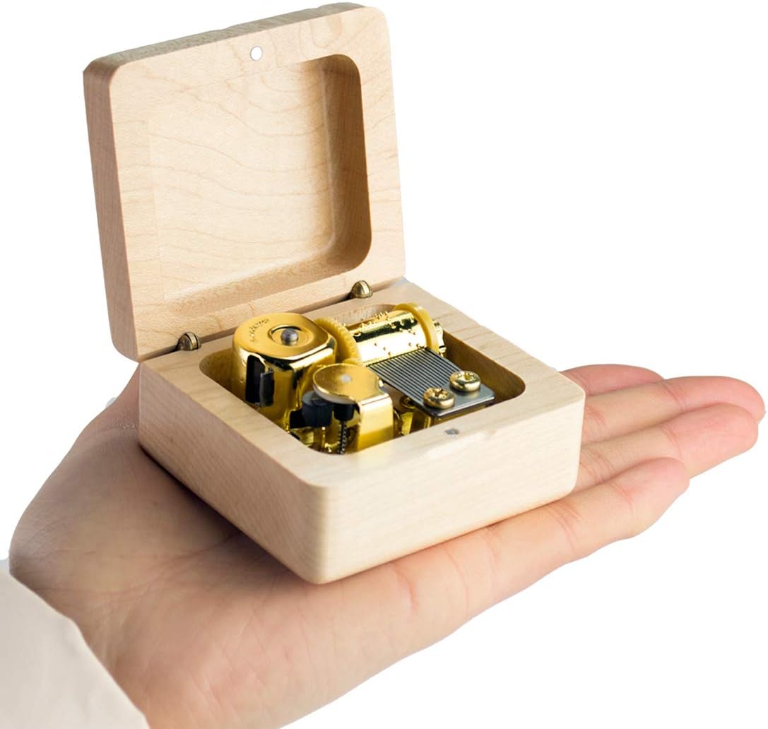 Sidiou Group Creative Rotating Music Box Wood Mechanism Wind Up Musical Box Classical Lovely Octave Musical Box Gift For Christmas Valentine's day Birthday (Square box)