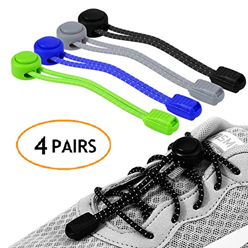 Udaily No Tie Shoelaces (pack of 4), Elastic Shoe Laces for Kids and Adults, Lock Tie Running Shoe Laces for Sneakers, Boots Board Shoes and Casual Shoes (Black+Grey+Blue+Green) - Thumbnail 2