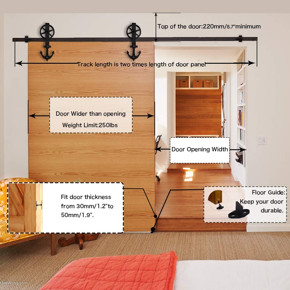7 5ft 228cm Schiebe Tur Hardware Track Kit Einzeltur Holztur Sliding Barn Wood Door Hardware Big Wheel Roller Track Kit For Single Door