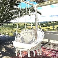 Hammock Chair Macrame Swing 265 Pound Capacity Handmade Knitted Hanging Swing Chair for Indoor/Outdoor Home Patio Deck Yard Garden Reading Leisure Lounging