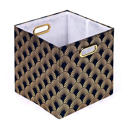 Baist Cubby Storage Bins,Gold Heavy Duty Canvas Decorative Foldable