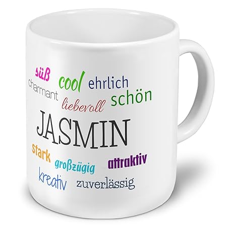 XXL Riesen-Tasse mit Namen Jasmin - Positive Eigenschaften - Namenstasse, Kaffeebecher, Mug, Becher, Kaffeetasse