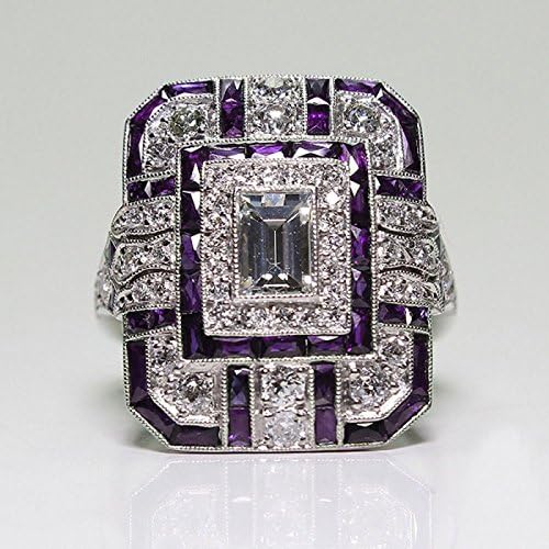 Opal Jewelry Amethyst Silver Wedding Engagement Ring Art Deco Women Jewelry Gift Size 6-10 (8)