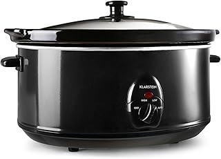 Klarstein Bristol 65 - Slow Cooker, Schongarer, Schmor-Kochtopf, 6,5 Liter, herausnehmbarer Innentopf aus Keramik, Edelstahl-Außentopf, Glasdeckel, eigene Stromversorgung, 300 Watt, schwarz