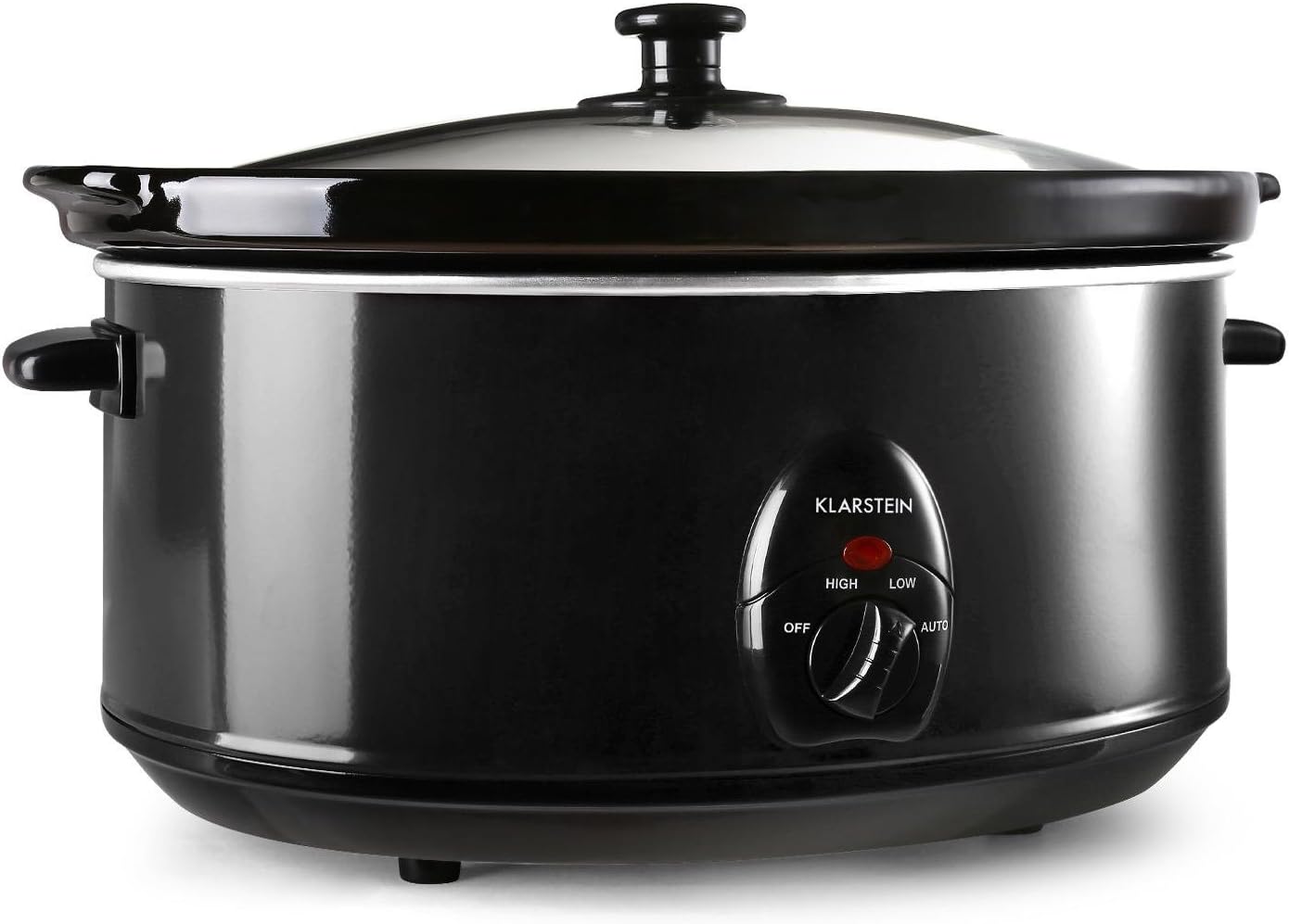 Klarstein Bristol 65 - Slow Cooker, Schongarer, Schmor-Kochtopf, 6,5 Liter, herausnehmbarer Innentopf aus Keramik, Edelstahl-Außentopf, Glasdeckel, eigene Stromversorgung, 300 Watt, schwarz