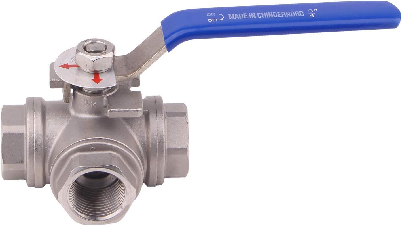 FACTRYOLET 3-Way Ball Valve Three Way Clamp Ball Valve L Mounting Pad, Stainless Steel 304 Female Type with Vinyl Locking Handle (3/4-inch) Water-Pipe valves of Metal