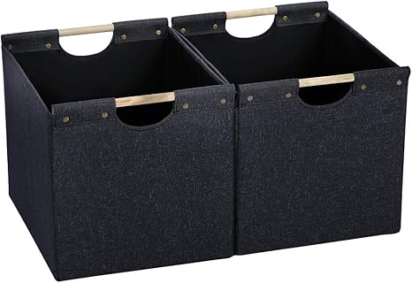 Amazon Hoonex 収納ボックス 折りたたみ式 収納バスケット 引き出し キューブボックス 洗濯カゴ 衣類収納かご おもちゃ収納 小物入れ 綿麻製 木製取っ手付き 幅32 4 奥行38 1 高さ32 4cm 大容量 2個セット ブラック 収納ケース ボックス オンライン通販