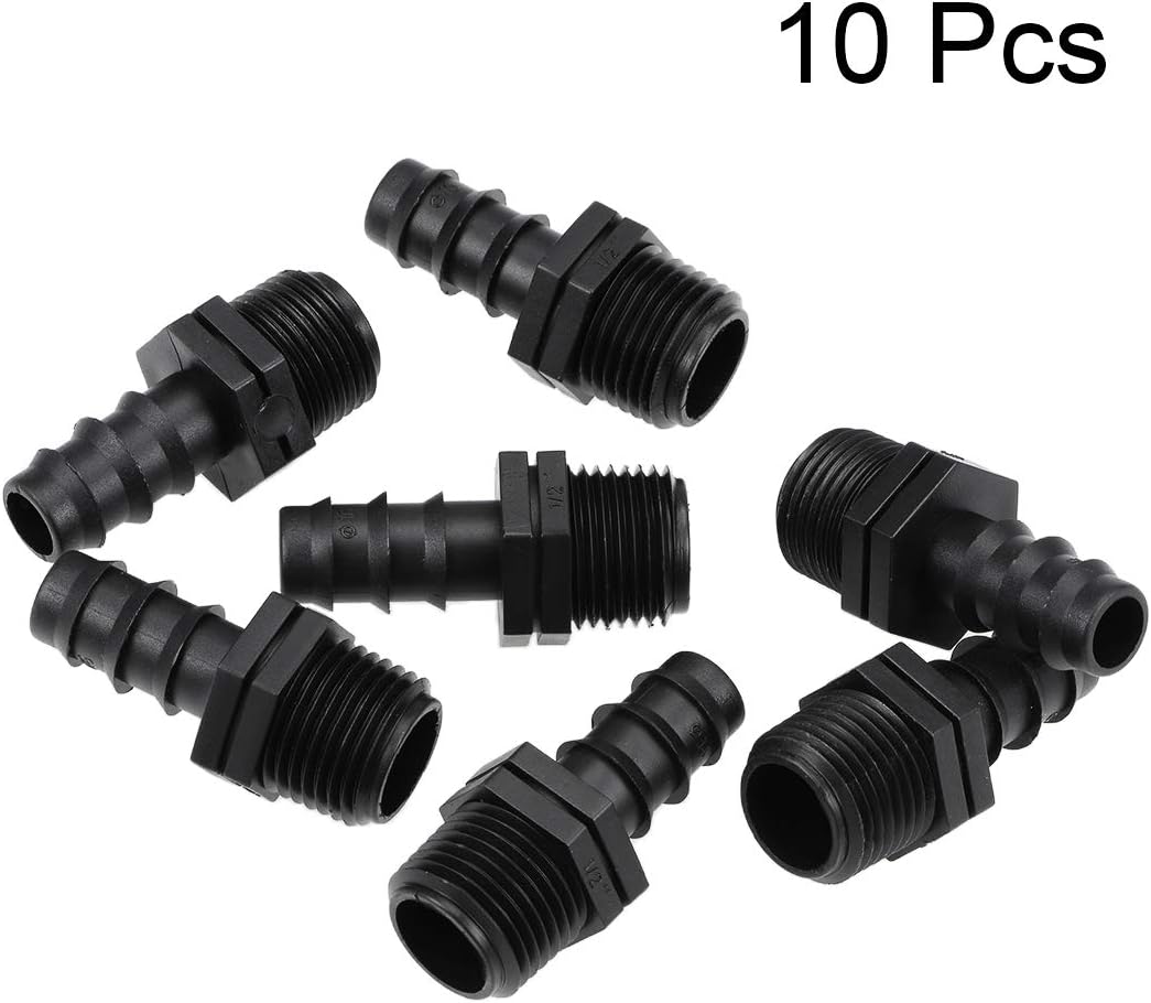 sourcing map Barb Drip Pipe Connector 1/2 BSPT Male Thread 16PE Hose Fitting for Garden Agricultural Irrigation System Plastic 10pcs - Image 3