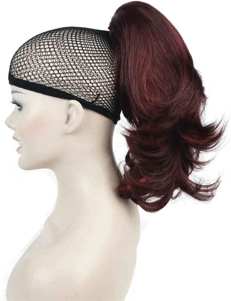 Lydell 12" Dual Use Straight Curly Styled Clip In Claw Ponytail Hair Extension Synthetic Hairpiece 125g with a jaw/claw clip (99B35R Wine Red mix)