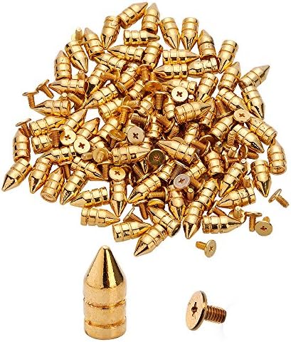 Cone Spikes Screwback Studs DIY Craft Cool Rivets Punk Stud, Coincal Double Layer 7x15mm Flashing Golden 100pcs Set