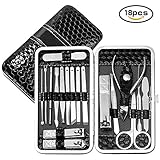 Manicure Pedicure Set, WLWQ 18 in 1 Stainless Steel Pedicure Kit Professional Nail Clippers Grooming Tools with Portable Leather Travel Case (Black)