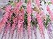 Lannu 12 Pack 3.6 FT Artificial Fake Hanging Wisteria Vine Ratta Silk Flowers String for Home Wedding Party Decor (Pink)