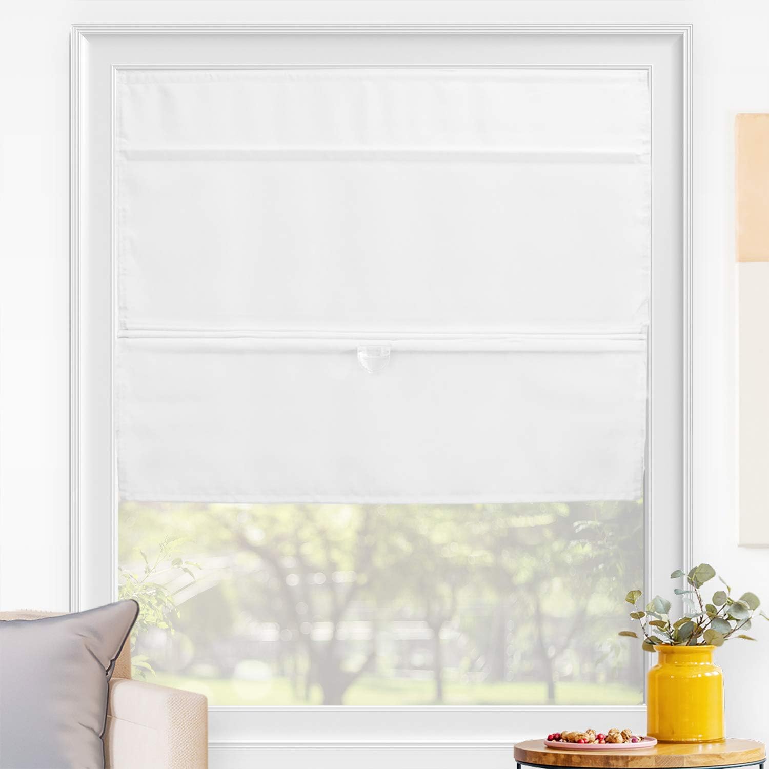 CHICOLOGY Magnetic Roman Shades, Fabric Window Treatment It's Perfect for Dining Room/Bedroom/Kitchen/Office and More, 27" W X 64" H, Runway White (Light Filtering): Home & Kitchen