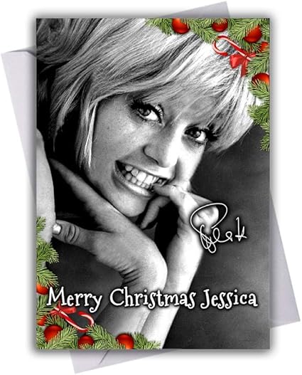 Goldie Hawn 2 Chistmas Card With Festive Xmas Holly Themed Design Personalised Amazon Es Oficina Y Papeleria