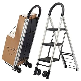 Amazon Co Jp Dhnoot 2 In 1 踏み台 キャリーカート ハンドキャリー ステップ 2合1 脚立 3段ステップ台 折畳式 荷物運搬持ち運び 高所作業に 引越し 買い物 釣り 旅行 防災 運動会 アウトドア 防災用品 避難 老人用 敬老の日 産業 研究開発用品