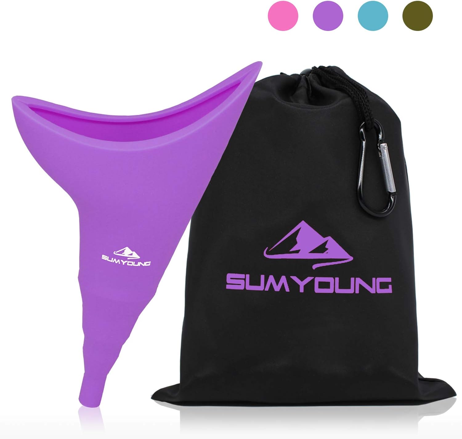 Female Urination Device, Foolproof Female Urinal Allows Women to Pee Standing Up, Portable, Compact, Lightweight Design for Camping, Hiking, Music Festivals, with Drawstring Bag and Carabiner-Purple : Sports & Outdoors