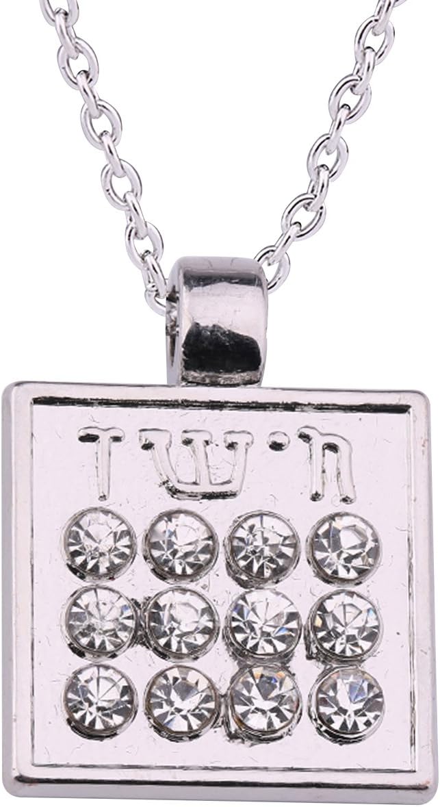 Dawapara Judaic Hoshen 12 Tribes of Israel Breastplate of The High Priest Pendant Jewish Jewelry for Men Women (Crystal, Silver Tone)
