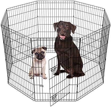 SmithBuilt Crates 8 Panel Metal Wire Popup Portable Fence Playpen Folding Exercise Yard with Door and Carry Bag, 42-Inch High, Black