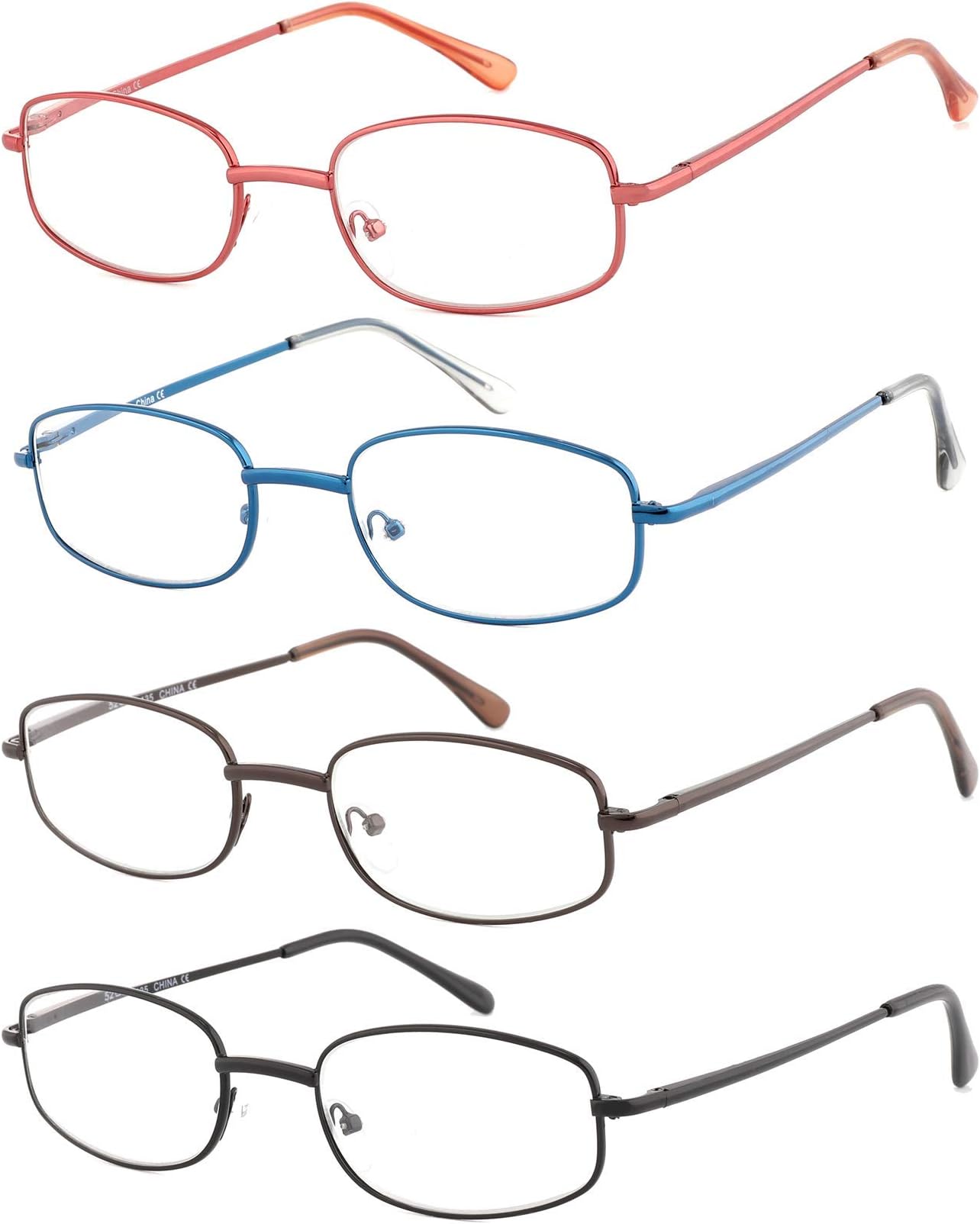 EFEReading Glasses 4 Pack, Thin Lightweight Spring Hinged Glasses for Reading with Case Men and Women +2.00