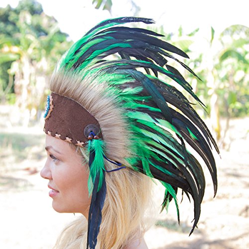 Novum Crafts Feather Headdress | Native American Indian Inspired | Green