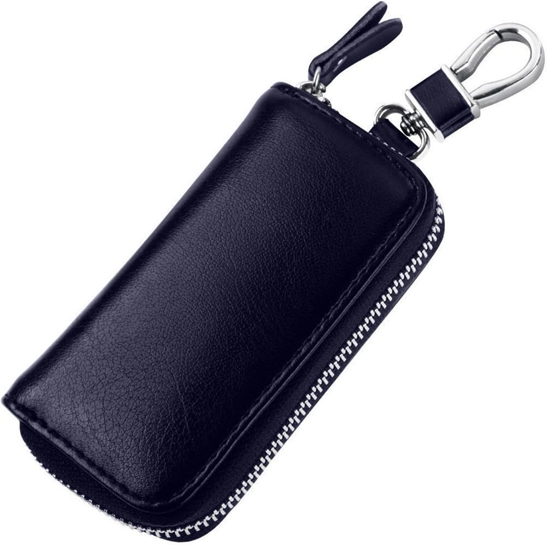 mondpalst MPTECK @ Navy Dark Blue PU Leather Key Case Zipper Purse Card Holder Car Card Key Wallet Keychain Keyring Pouch Bag key bag for Woman Man unisex