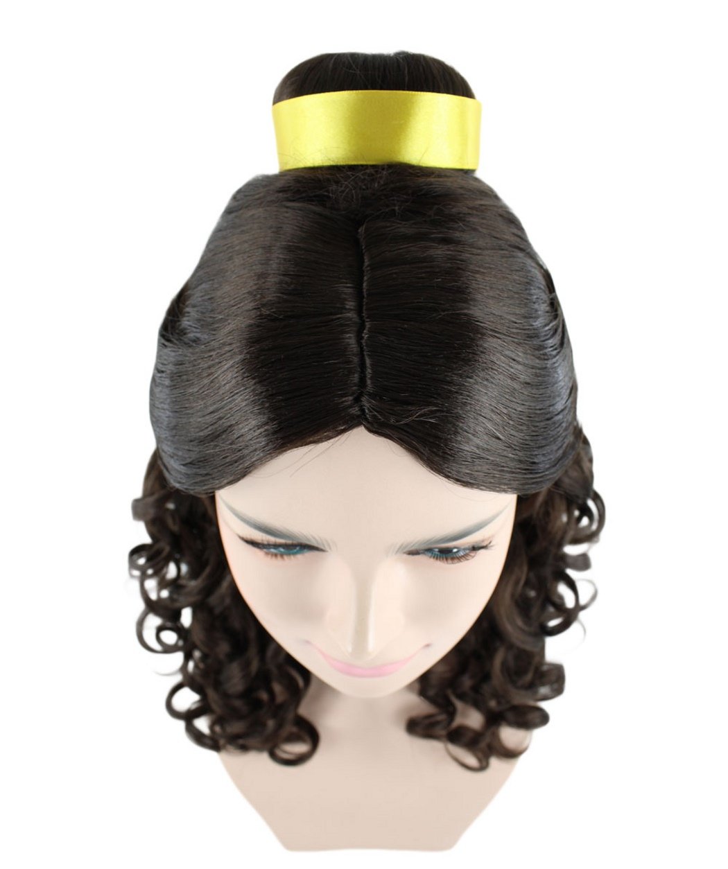 Princess Belle Wig Long Curly Wave Hair with Ribbon for Cosplay Costume Party Dress up Halloween (Dark Brown)