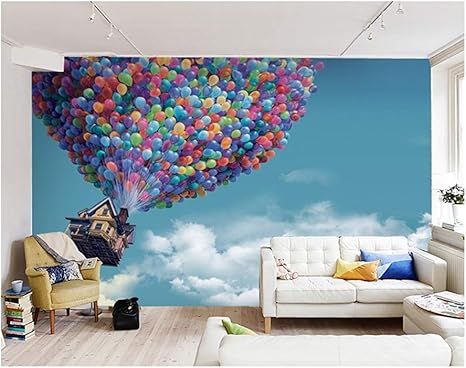 Amazon Co Jp Lhgya 3d 壁画 青い空と白の雲 色 熱気球 空中 家 ツアー 壁紙 不織布 カスタム 壁画 ブルー S 1541 ホーム キッチン