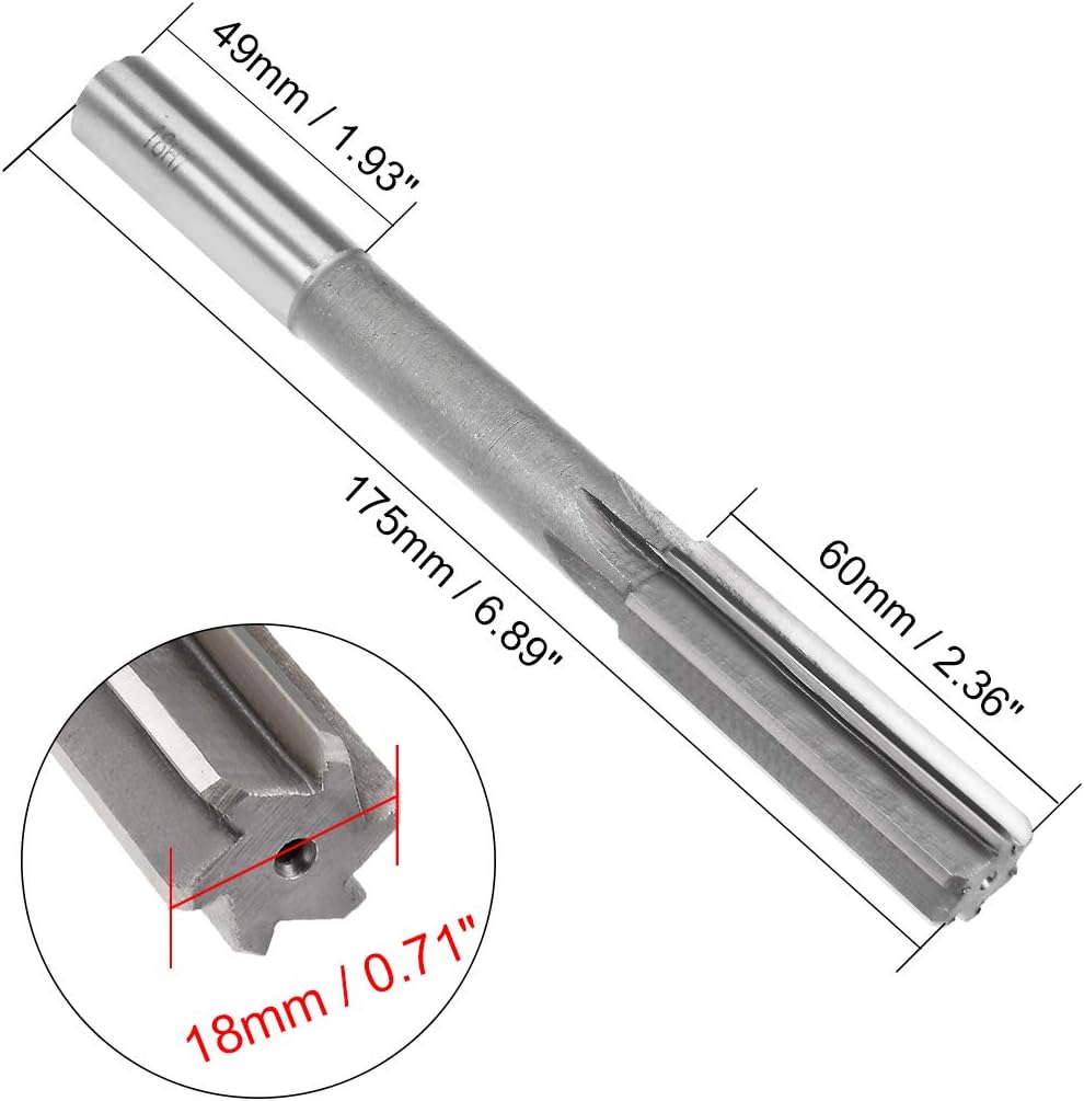 sourcing map Chucking Reamer 18mm, H7 HSS Lathe Machine Reamer 6 Straight Flutes, Round Shank Milling Cutting Tool - Image 3