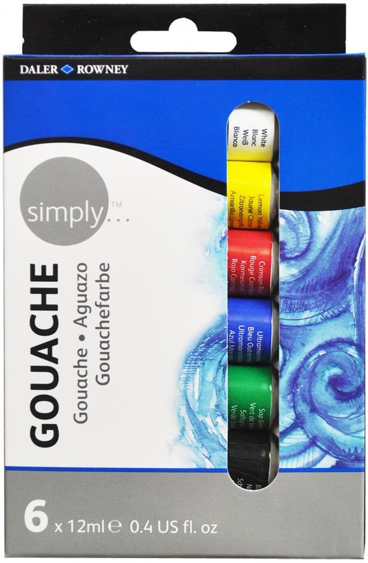 Daler-Rowney Simply Opaque Watercolour Paint, Aluminium Tube, 0.41oz - 12 ml, Cardboard Box, Set, 6 Assorted Colours