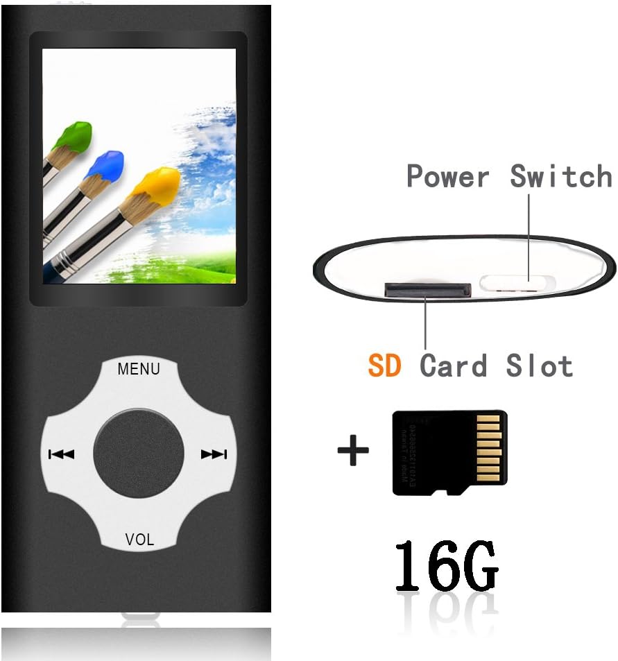 Tomameri - Portable MP3 / MP4 Player with Rhombic Button, Including a 16 GB Micro SD Card and Support Up to 64GB, Compact Music, Video Player, Photo Viewer Supported - Black: Home Audio & Theater