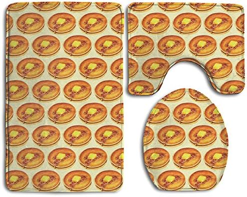 Pancake 3-Piece Soft Bath Rug Set Includes Bathroom Mat Contour Rug Lid Toilet Cover Home Decorative Doormat
