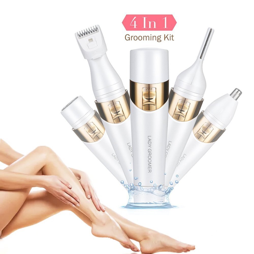 Bikini Trimmer, 4 in 1 Women Shaver Eyebrow Trimmer Nose Trimmer Battery Operated Bikini
