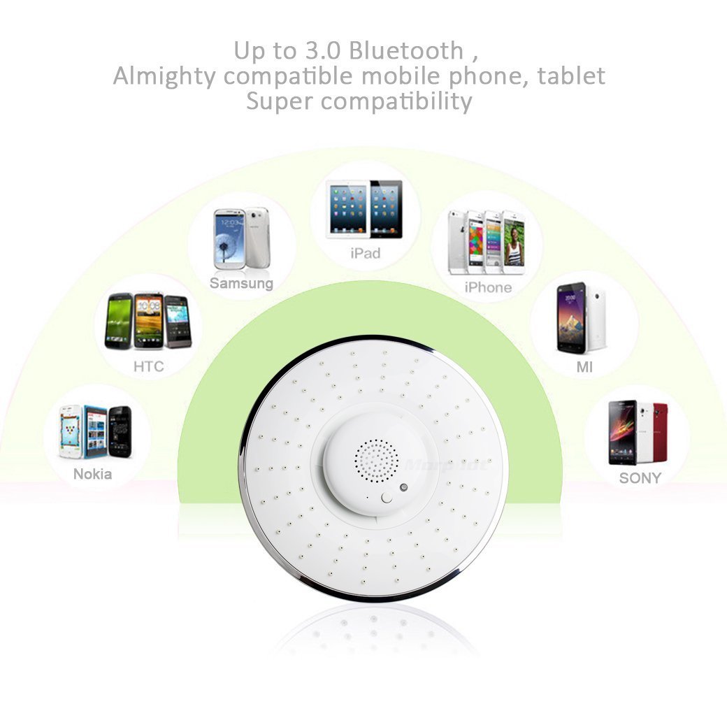 Morpilot Shower Head, with Wireless Bluetooth Speaker, High Pressure Shower Head, Save Water, Chrome Head, Waterproof, with Lithium Battery and USB Cable
