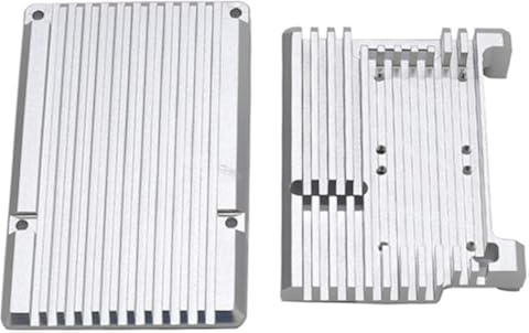 Wivarra para Raspberry Pi 4 4B Caja de Aluminio Cubierta del CNC Cubierta con Disipador de Calor Ventilador Dual para Raspberry Pi 4 Modelo B (Plata)