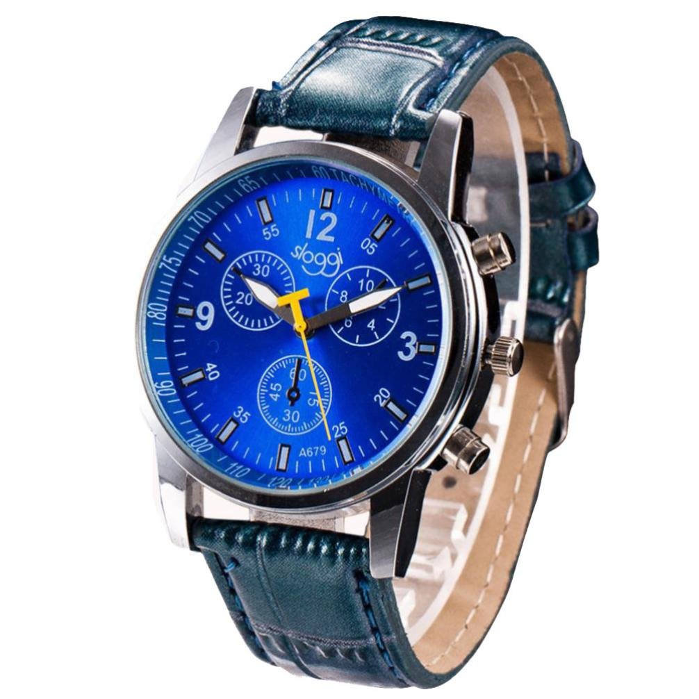 豪華 Remiel Storeメンズクロコダイルローマ数字フェイクレザーステンレススチールクオーツアナログround Watch ブルー ブルー ブルー B079z26nvc Vasleague Com