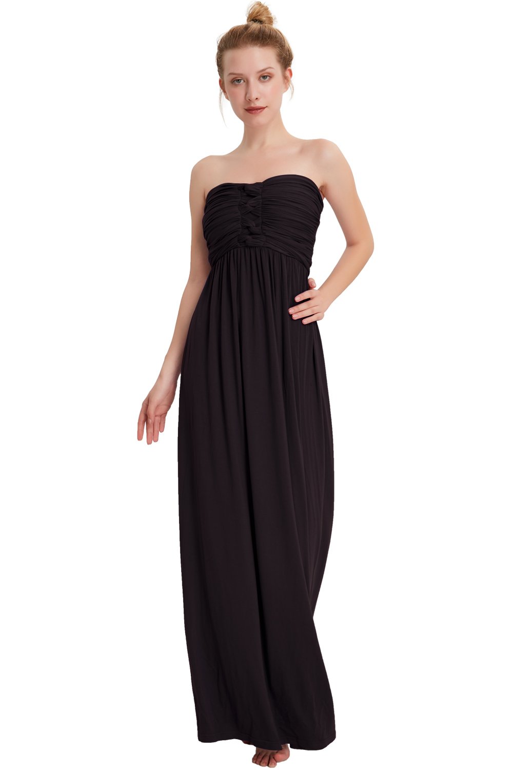 Jane Chen\'s Women\'s Summer Strapless Maxi Dresses Off The Shoulder Party Dress (Black, X-Large)