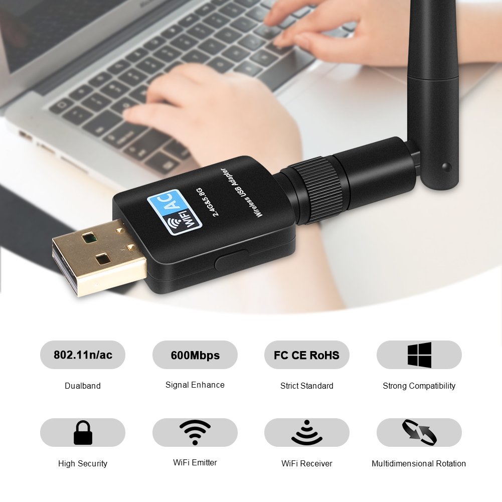 Wifi Adapter, StarPlayer Wifi USB Adapter 600 Mbit/s Wlan Stick Dualband 2.4G/5.8G USB Wifi Dongle mit Antennenbuchse und Abnehmbarer Antenne mit WPS Secure Tech für Windows 7/8/10/XP/Vista, Mac OS, Linux