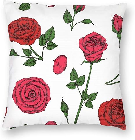 Amazon Co Jp クッションカバー ンっぽい 50 50cm 北欧 おしゃれ ソファ背当て 装飾枕カバー 座布団カバー 赤い花のバラの花 ホーム キッチン