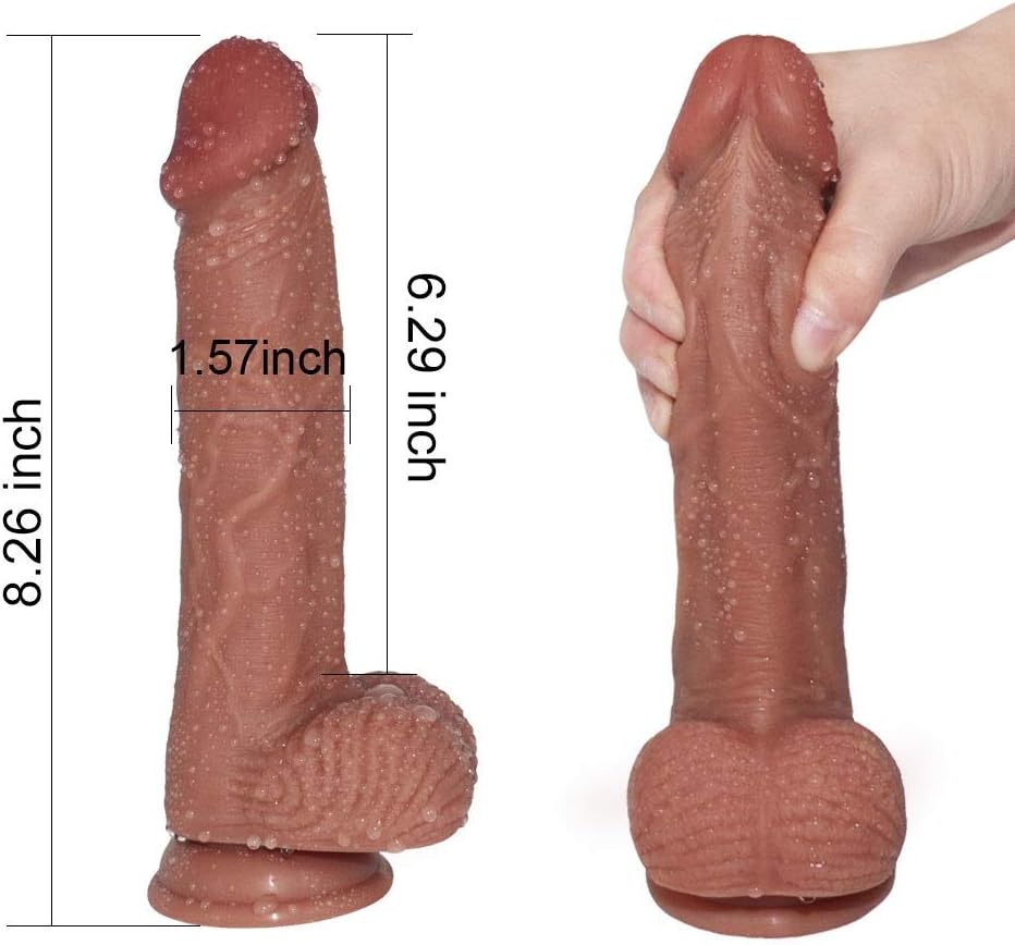 8.26-inch Double-Layer Waterproof Silicone D'ldɔ, Clear Texture, Lifelike, Women's Flexible Massage Tools Mjkmm (Color : Brown)
