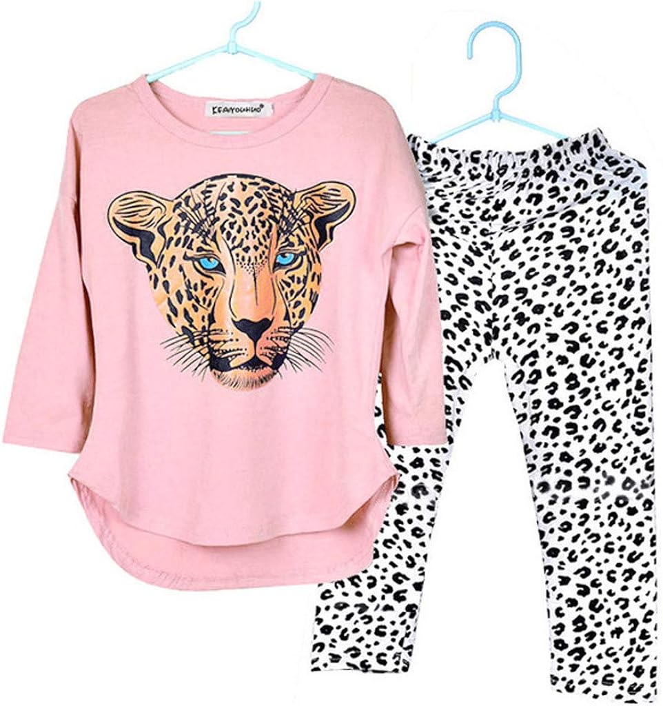 Girls Child Autumn Clothes Outfits for 2-12 Years Old Teen Kids Tiger Print Long Sleeve Tops Leopard Pants Set