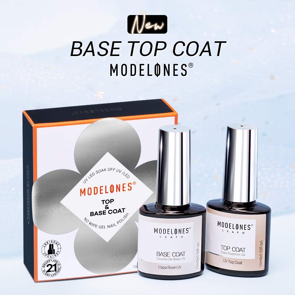Modelones Gel Top and Base Coat, No Wipe Base and Top Coat, Base and Top Coat Gel Nail Polish, LED Soak Off Top and Base Coat Gel Nail Polish, New Upgraded Formula Gel Nail Polish, 2X10ml Long-Lasting Mirror Shiny Glossy Finish : Beauty