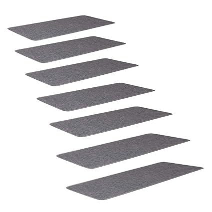 SLB Works Polypropylene Fiber Stair Treads Carpet Solid Gray, with Self-Adhesive Side Nylon Buckle Mounting, Non-Slip Carpets 9.4 L x 25.6 W, Stairway Tread Mats, Set of 7