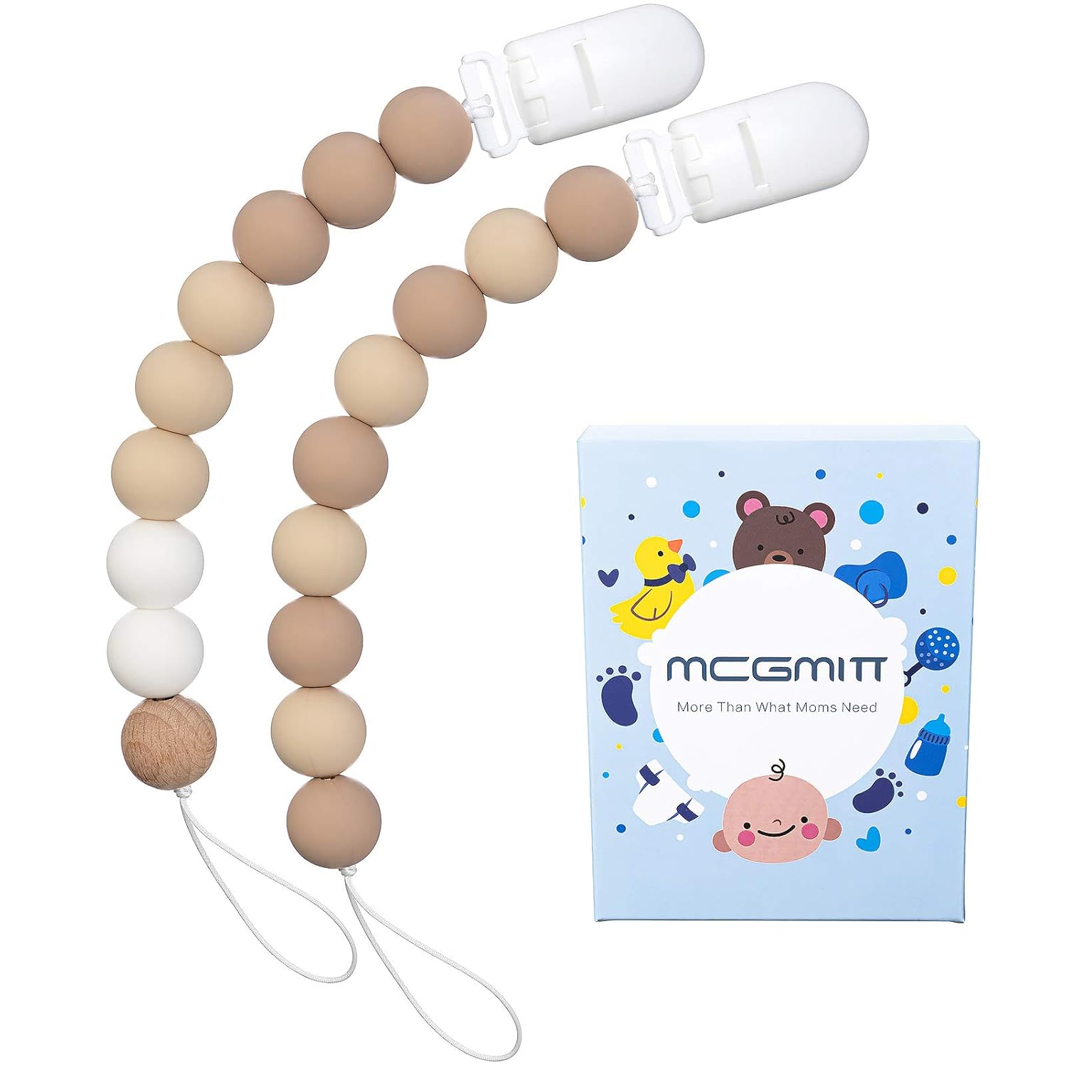 MCGMITT Pacifier Clip, Silicone Binky Teether Holder BPA Free Teething Beads for Baby Girls Boys, 2 Pack Shower Gift Set (Grey) : Baby