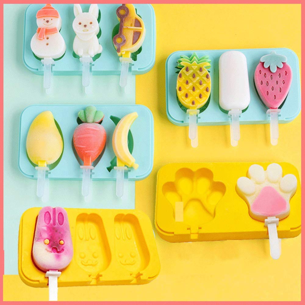 Ice Pop Mold Ice Cream Mold, Popsicle Mold, Popsicle Maker, Reusable DIY Silicone Mold, Ice Tray, Popsicle Machine, Dessert (cartoon 19.5 * 10.8CM), Send Stick + Cover) (Size : A+B+C+D+E+F)
