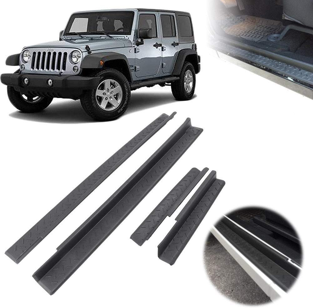 KOMAS 4pcs Door Sill Entry Guard Scuff Plate Protector Set Black for 2007-2018 Jeep Wrangler JK 4 Door