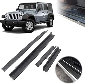 KOMAS 4pcs Door Sill Entry Guard Scuff Plate Protector Set Black for 2007-2018 Jeep Wrangler JK 4 Door