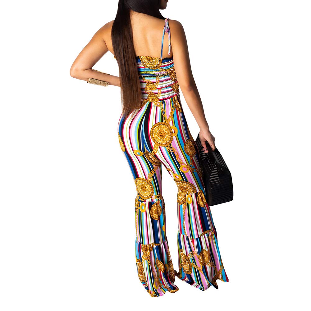 ECHOINE Women\'s Sexy Sleeveless Playsuit Jumpsuits - Wide Leg Flare Pants Striped Bodycon Rompers Ladies One Piece Outfits Blue S